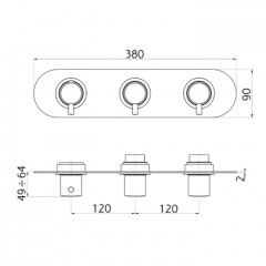 CISAL Less New Внешняя часть встраиваемого термостатического на 2 функции, (без внутр части ZA01R200), цвет Nero Opaco