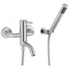 CISAL Xion Смеситель настенный для ванны/душа с ручной лейкой, держателем и шлангом 150 см, цвет нержавеющая сталь