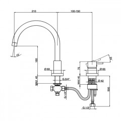 CISAL Less New Смеситель на борт ванны на 2 отверстия, излив 210мм, цвет Nero Opaco