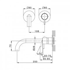 CISAL Less New Смеситель для раковины настенный однорычажный , излив 250 мм, (без встроенной части ZA002450-ZA025510), цвет черный матовый