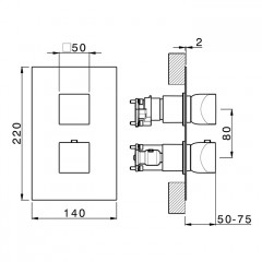 CISAL HI-RISE Смеситель настенный встраиваемый, термостатический, с переключателем на 1/2/3 положения, внешняя часть, цвет хром