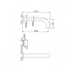CISAL Less New Смеситель для раковины на 3 отверстия из стены,излив 213 мм,внешняя часть, цвет черный матовый (НЕ произв!)