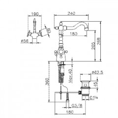HUBER Victorian Смеситель термостатический двухвентильный для раковины на 1 отверстие с донным клапаном и поворотным изливом, цвет никель матовый