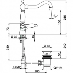 CISAL Arcana Toscana Смеситель для раковины на 1 отверстие, с донным клапаном, цвет золото/белый
