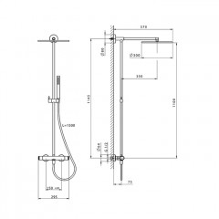 CISAL LINEAVIVA Душевая стойка с термостатическим смесителем, с верхним душем 300 мм., держателем, ручным душем и шлангом 1500 мм., цвет хром