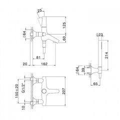CISAL Vita Смеситель для ванны с душевым комплектом (шланг, ручной душ 1 режим, дерджатель), цвет matt black