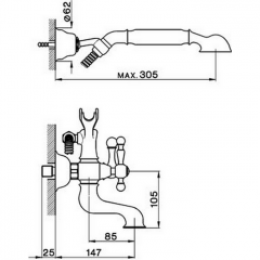 CISAL Arcana America Смеситель настенный для ванны/душа с ручной лейкой, держателем и шлангом, цвет бронза