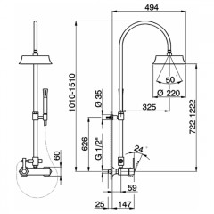 CISAL Cherie Душевой комплект: смеситель, стойка с верхним душем, лейка+шланг, цвет золото/черный