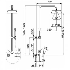 CISAL Cherie Душевой комплект: смеситель, стойка с верхним душем, лейка+шланг, цвет хром/черный
