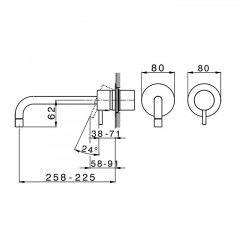 CISAL Less New Смеситель для раковины настенный однорычажный , излив 200 мм, (без встроенной части ZA02551004), цвет черный матовый