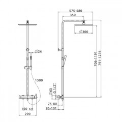 CISAL Slim Душевая стойка с верхним душем 300мм, ручной лейкой, цвет хром