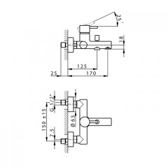 CISAL Less Minimal Смеситель настенный для ванны/душа , выпуск для шланга 1/2, цвет черный матовый