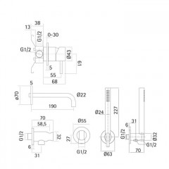 CISAL Xion Встраиваемый смеситель для ванны/душа на 4 отв,с ручным душем ,внешняя и внутренняя части в комплекте, цвет нержавеющая сталь