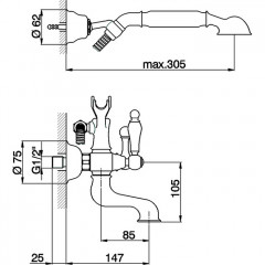 CISAL Arcana Toscana Смеситель настенный для ванны/душа с ручной лейкой,держателем и шлангом, цвет хром