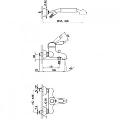 CISAL Arcana Empress Смеситель настенный для ванны/душа с ручной лейкой,держателем и шлангом, цвет золото