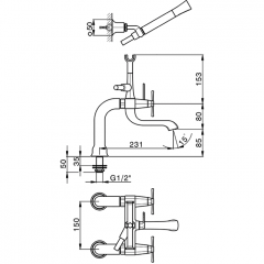 CISAL Cherie Смеситель на борт ванны двухвентильный, с душевым комплектом, цвет хром/черный