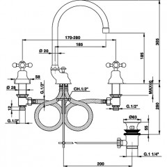 CISAL Arcana Ceramic Смеситель для раковины на 3 отверстия, с донным клапаном, цвет золото
