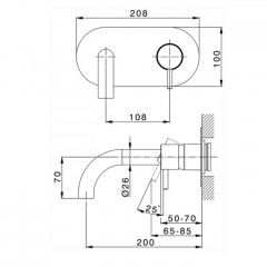 CISAL Less New Смеситель для раковины настенный однорычажный , излив 200 мм, (без встроенной части ZA025510), цвет черный матовый