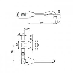 CISAL Arcana Смеситель для раковины на 3 отверстия из стены,излив 210 мм,внешняя и внутренняя части в комплекте, цвет золото