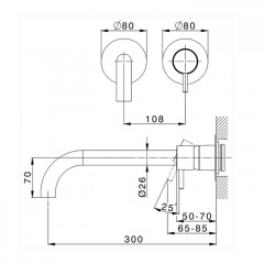 CISAL Nuova Less Смеситель для раковины на 2 отверстия из стены, излив 300 мм, (без встраиваемой части ZA025510), цвет Nichel Spazzolato