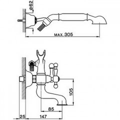 CISAL Arcana America Смеситель для ванны с душевым комплектом, цвет хром