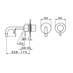 CISAL LESS MINIMAL Смеситель для раковины встроенный, однорычажный, излив 208-175 мм., внешняя часть, цвет черный матовый
