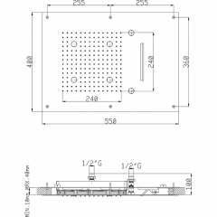 CISAL Zen Shower Встраеваемый верхний душ 55х40 см,3 типа струи,хромотерапия,выключатель,трансформатор, цвет полированная нержавеющая сталь