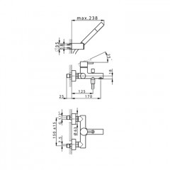 CISAL Slim Смеситель настенный для ванны с ручным душем, цвет хром