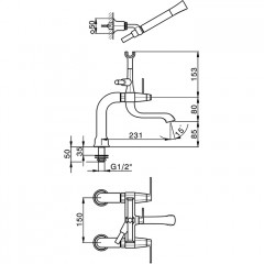 CISAL Cherie Смеситель на борт ванны двухрычажный, с душевым комплектом, цвет розовое золото/черный