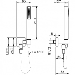 CISAL Shower Душевой гарнитур:ручная лейка,шланг 150 см,держатель настенный для лейки, цвет хром