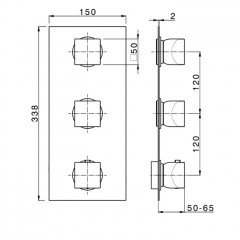 CISAL HI-RISE Смеситель настенный встраиваемый, термостатический, с 2 запорными вентилями, внешняя часть, цвет хром