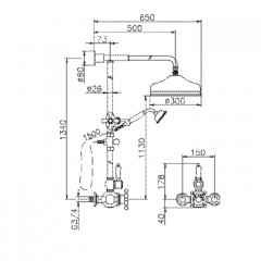HUBER Victorian Настенная душевая система:термостат для душа,верхний душ 300 мм,ручной душ с держателем и шлангом, цвет хром