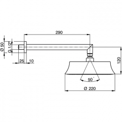 CISAL Cherie Верхний душ d=220мм, L290, для настенного крепления, цвет хром