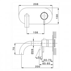 CISAL Less New Смеситель для раковины настенный однорычажный , излив 200 мм, (без встроенной части ZA025510), цвет хром