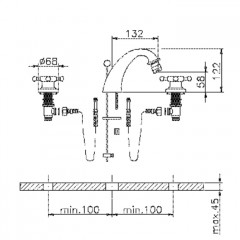 HUBER Victorian Смеситель для биде на 3 отверстия с донным клапаном, цвет никель матовый (акция на товар из наличия)