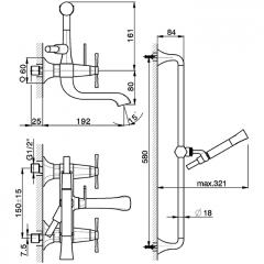 CISAL Cherie Смеситель для ванны двухвентильный, с душевым комплектом, цвет золото/черный