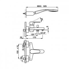 CISAL Alma Смеситель настенный для ванны/душа с ручной лейкой, держателем и шлангом, цвет хром
