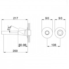 CISAL Vita Смеситель встраиваемый для раковины на 2 выхода, излив 200мм, (внешняя часть), цвет хром (требуется ZA025510)