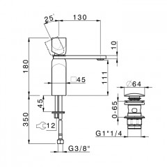 CISAL HI-RISE Смеситель для раковины на 1 отверстие, однорычажный, в комплекте с донным клапаном, цвет Gold Brushed