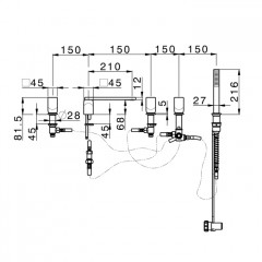 CISAL HI-RISE Смеситель для установки на борт ванны на 5 отверстий, двухвентильный, с изливом и ручным душем, цвет Gold Brushed