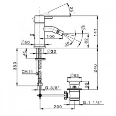 CISAL Less New Смеситель однорычажный для биде на 1 отверстие с донным клапаном, цвет хром