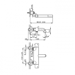 CISAL Less New Смеситель термостатический настенный для ванны/душа с ручной лейкой,держателем и шлангом, цвет черный матовый