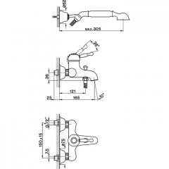 CISAL Arcana Royal Смеситель настенный для ванны/душа с ручной лейкой,держателем и шлангом, цвет хром