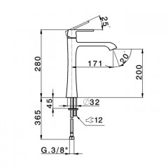 CISAL Cherie Смеситель однорычажный для раковины на 1 отверстие, высота излива 200мм, без донного клапана, цвет золото/черный
