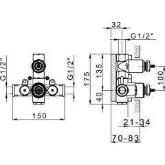 CISAL Встраиваемая часть термостатического смесителя 1/2"; с запорным вентилем