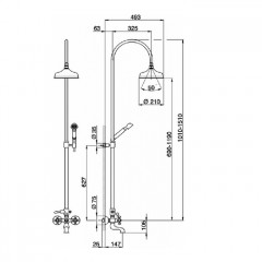 CISAL ARCANA Смеситель для ванны с душевой стойкой, верхним душем 200 мм., ручным душем и шлангом 1500 мм.. цвет Old Bronze