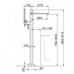 CISAL HI-RISE Смеситель для ванны напольный, однорычажный, с изливом и ручным душем, внешняя часть, цвет хром