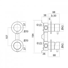 CISAL Xion Встраиваемый однорычажный смеситель для ванны/душа на 2 выхода, внешняя и внутренняя части в комплекте, цвет нержавеющая сталь AISI 304