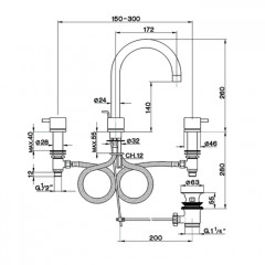 CISAL LESS NEW Смеситель для раковины на 3 отверстия, с донным клапаном, цвет черный матовый
