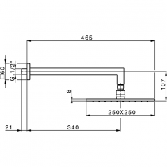 CISAL Shower Верхний душ 250х250 мм с настенным держателем L340 мм, цвет черный матовый